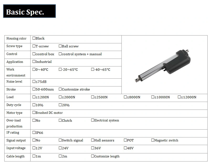 High Load 1200kg Force Linear Motor Actuator with CE Mark 24volt, IP66